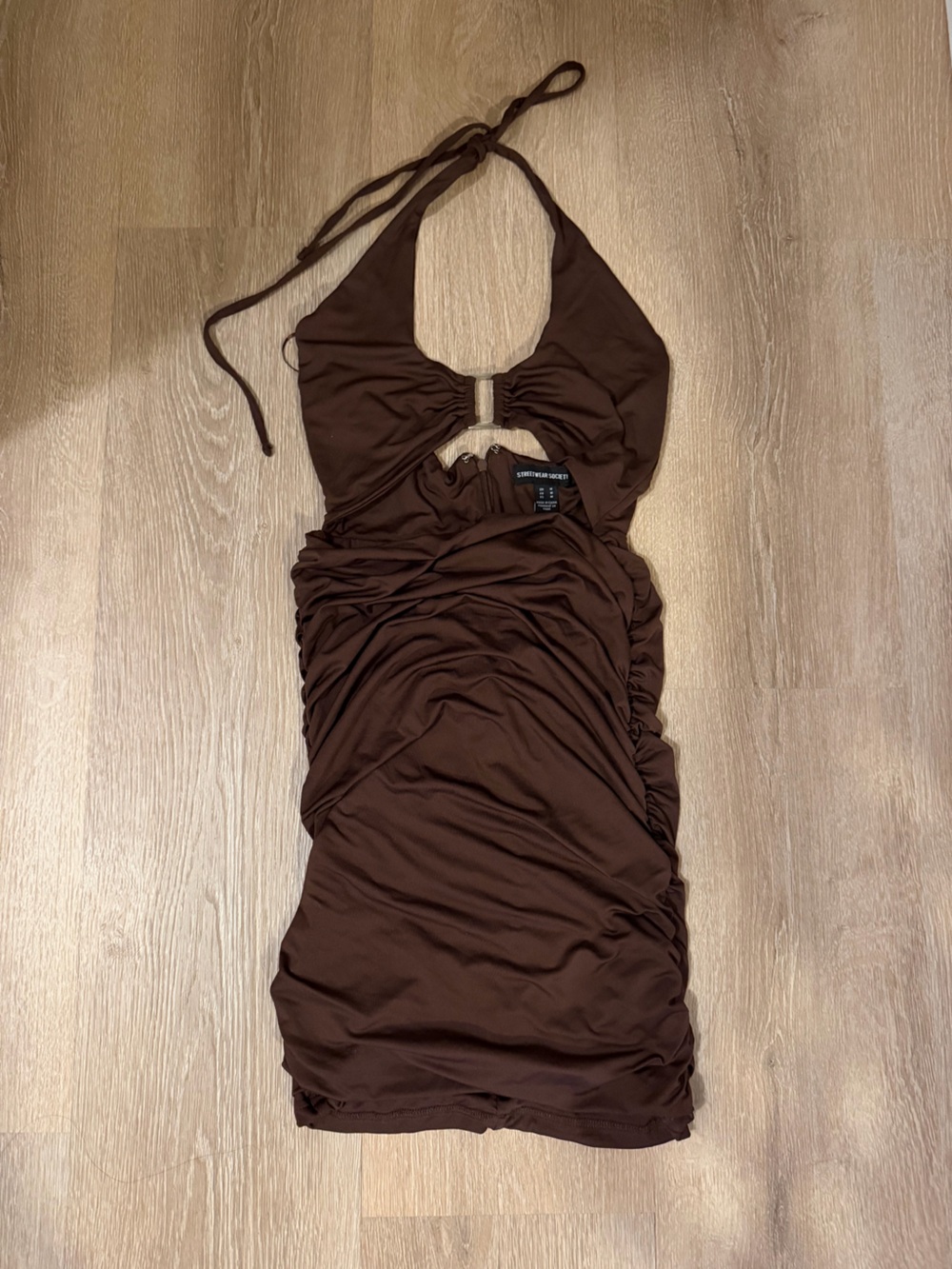Streetwear Society Brown One-Shoulder Halter Ruched Dress